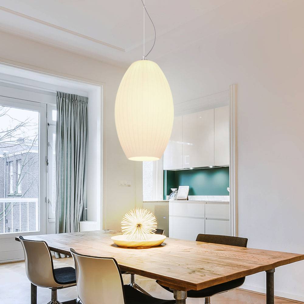 Hängeleuchte Pendellampe Pendelleuchte Schirmleuchte, Fernbedienung dimmbar Memory Funktion, Metall Glas gestreift weiß opal nickel matt, RGB LED