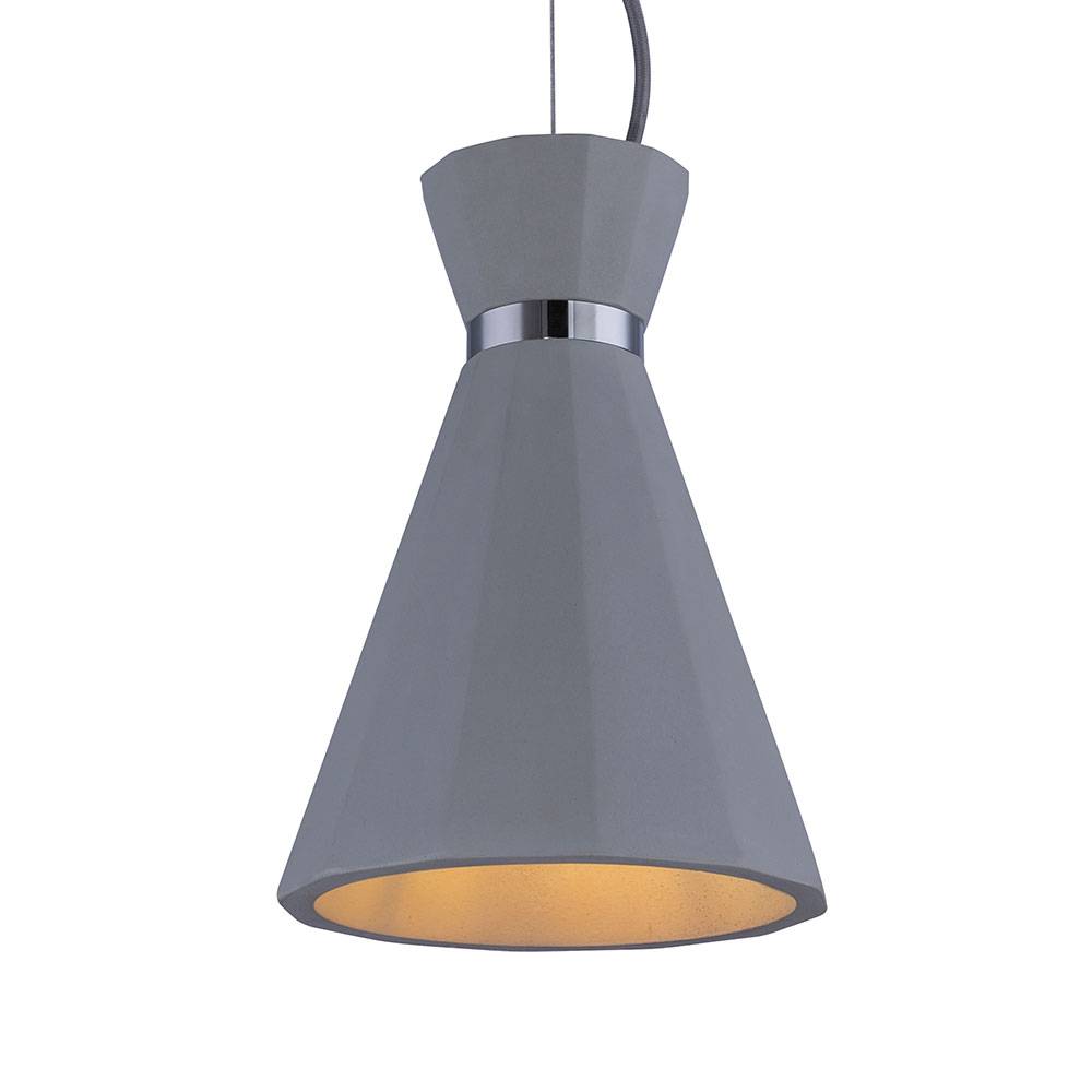 Pendelleuchte Hängelampe Esszimmer Hängeleuchte Pendellampe Beton Kegelleuchte, Metall Chromring grau, 1x E27 Fassung, DxH 20x177,5 cm