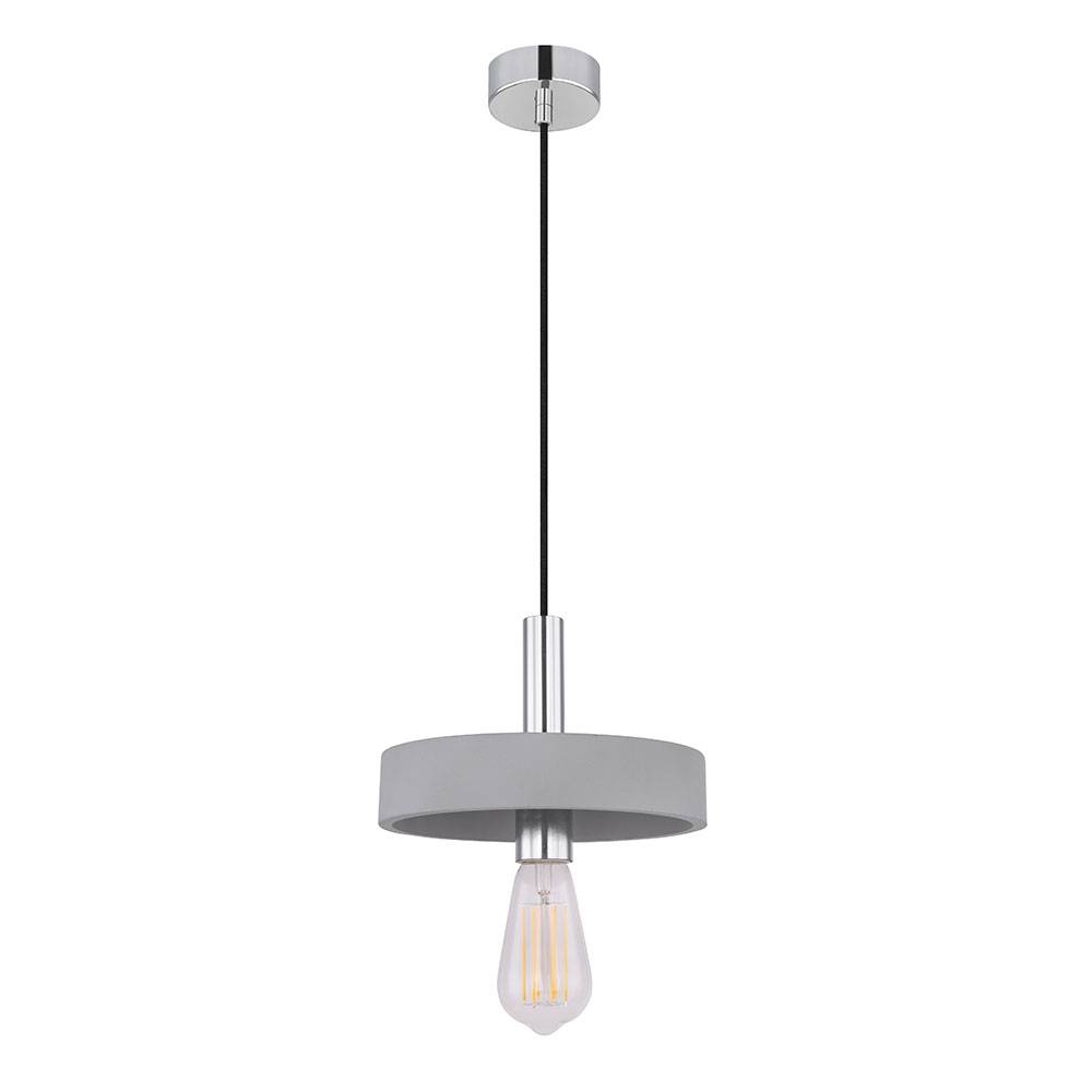 Pendelleuchte Deckenlampe Beton Ringleuchte Esszimmerlampe 1 flammig Industriell Hängeleuchtet, Beton grau verchromt, Fassung 1x E27, DxH 23x171 cm