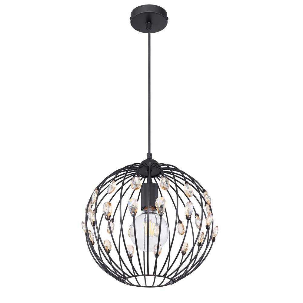 Hängelampe Hängeleuchte Pendellampe Pendelleuchte Wohnzimmerlampe, K5 Kristalle Metall schwarz Retro, 1x E27 Fassung, DxH 30x120cm