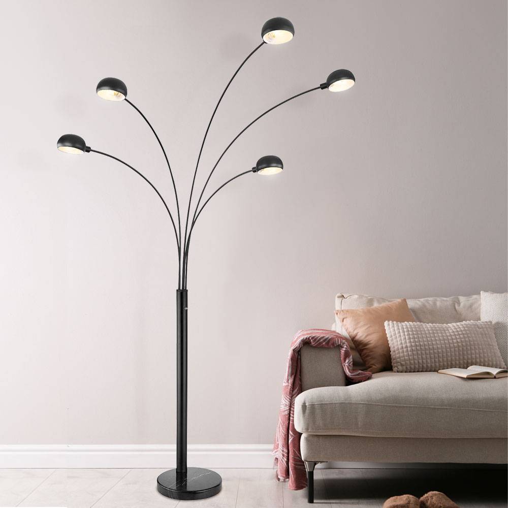 Stehleuchte Strahler Standlampe Stehlampe Wohnzimmer Modern mit Marmorsockel schwarz, Metall, 5x E14, LxBxH 130x120x200cm