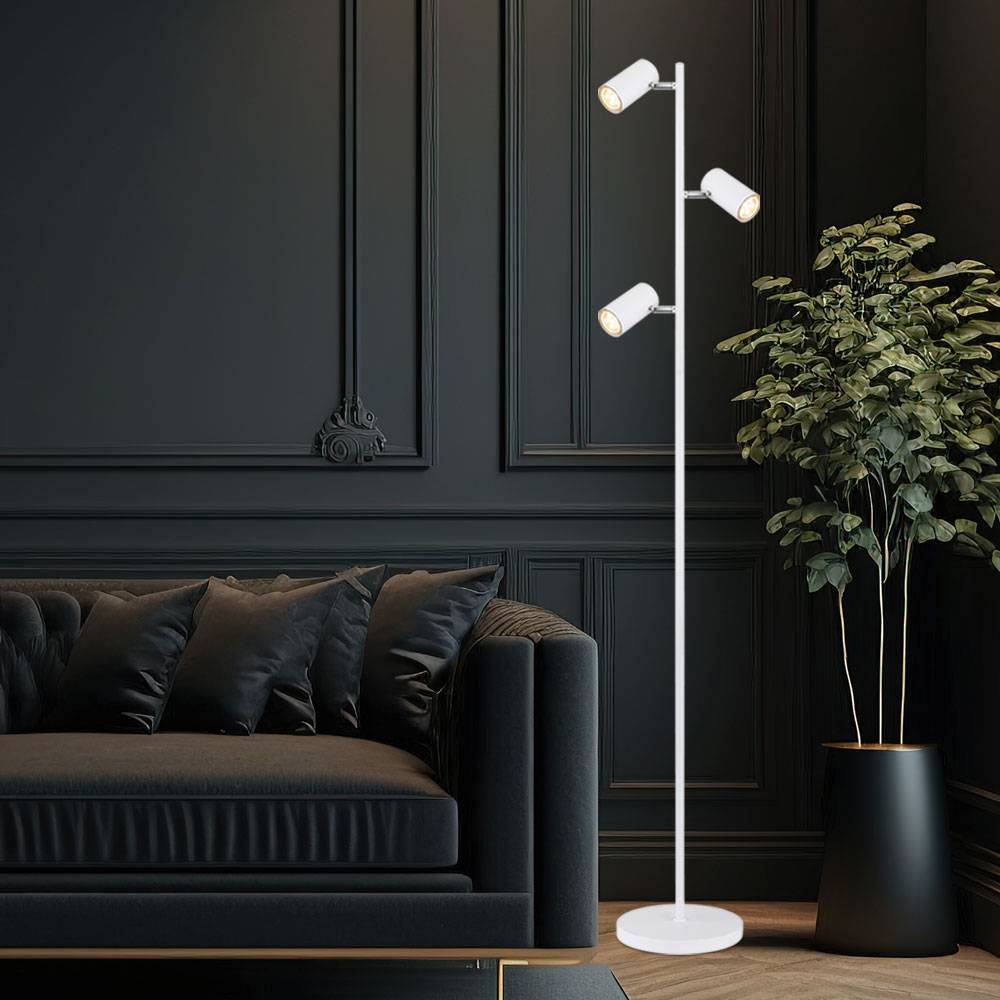 Stehlampe 3 Leuchten weiß schwenkbare Stehlampe Stehleuchte Wohnzimmer Modern, 3 Flammig, Metall, 3x GU10, LxBxH 25x23x154 cm