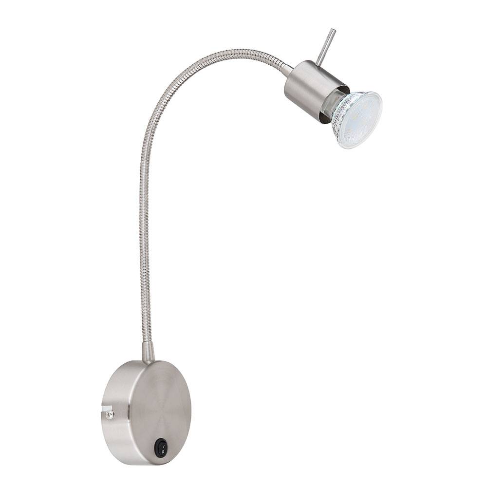 Wandlampe Wandleuchte Esszimmerlampe Spotstrahler silber mit Schalter und Flexospot, Metall nickel matt, verstellbarer, Fassung 1x GU10, BxH 9x53 cm