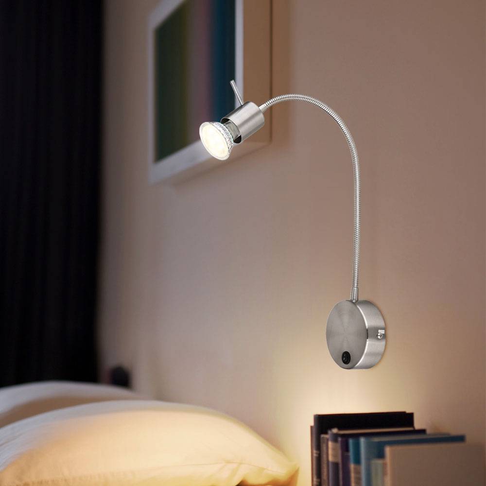 Wandlampe Wandleuchte Esszimmerlampe Spotstrahler silber mit Schalter und Flexospot, Metall nickel matt, verstellbarer, Fassung 1x GU10, BxH 9x53 cm