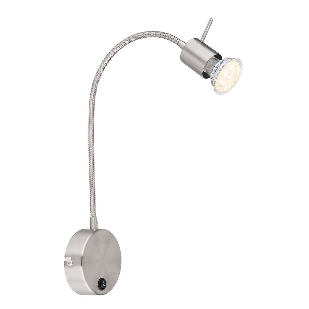 Wandlampe Wandleuchte Esszimmerlampe Spotstrahler silber mit Schalter und Flexospot, Metall nickel matt, verstellbarer, Fassung 1x GU10, BxH 9x53 cm