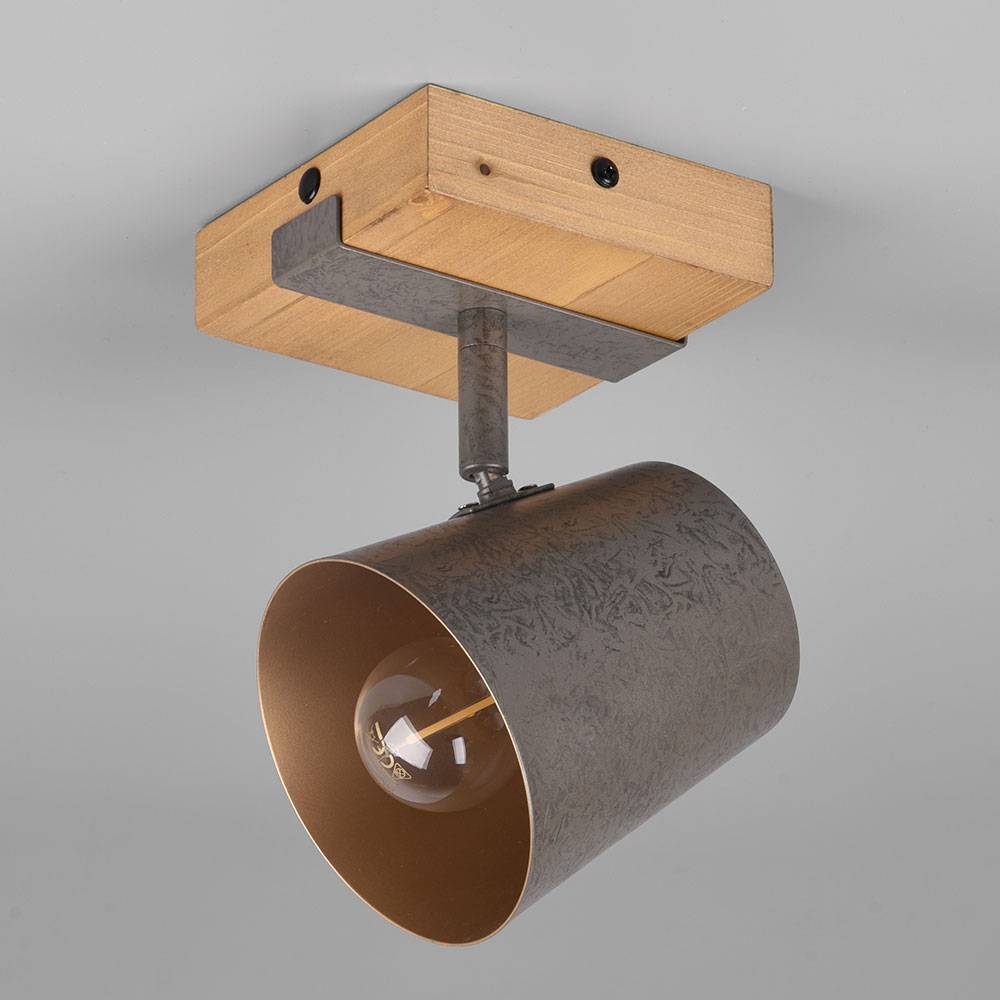 Spotleuchte Wandleuchte Holz Wandlampe Wohnzimmerlampe Strahler mit beweglichem Spot, Metall silber gold, 1x E14, BxH 11x11 cm