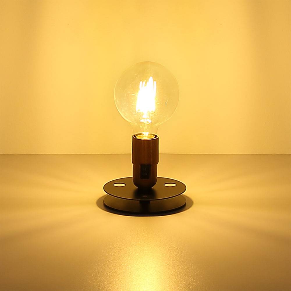 Tischlampe Vintage Nachttischlampe Industrial schwarz Tischlampenfuss ohne Schirm, Holzoptik Metall, 1x E27, DxH 12x9 cm
