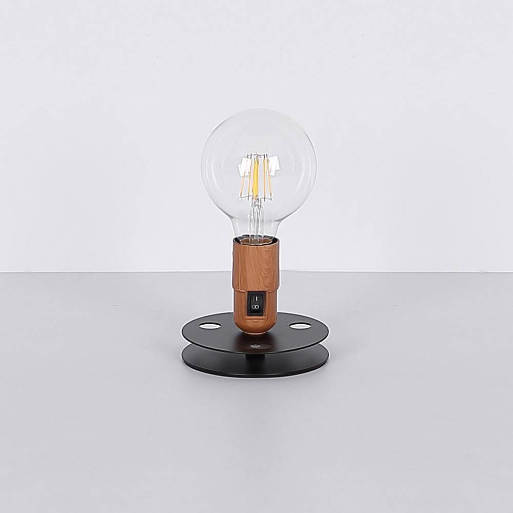 Tischlampe Vintage Nachttischlampe Industrial schwarz Tischlampenfuss ohne Schirm, Holzoptik Metall, 1x E27, DxH 12x9 cm