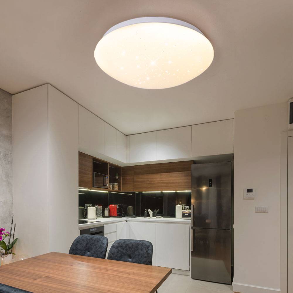 Deckenleuchte LED Schlafzimmerleuchte Sternenhimmel Deckenlampe weiß, Sterneneffekt, 18W 1260lm 3000K, DxH 29x9,5 cm