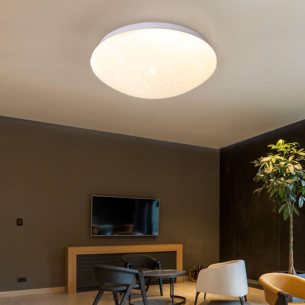 Deckenleuchte LED Schlafzimmerleuchte Sternenhimmel Deckenlampe weiß, Sterneneffekt, 18W 1260lm 3000K, DxH 29x9,5 cm