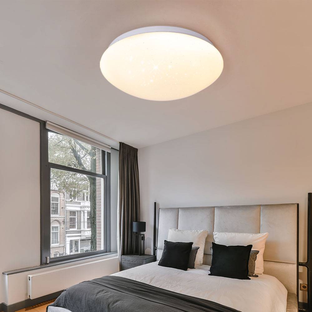 Deckenleuchte LED Schlafzimmerleuchte Sternenhimmel Deckenlampe weiß, Sterneneffekt, 18W 1260lm 3000K, DxH 29x9,5 cm