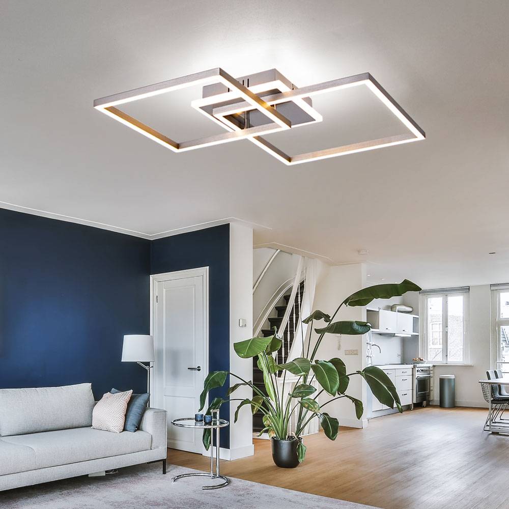 Deckenlampe weiß LED Deckenleuchte Wohnzimmer Designleuchte, Alu, 30W 1300lm warmweiß, LxH 47x7,5 cm