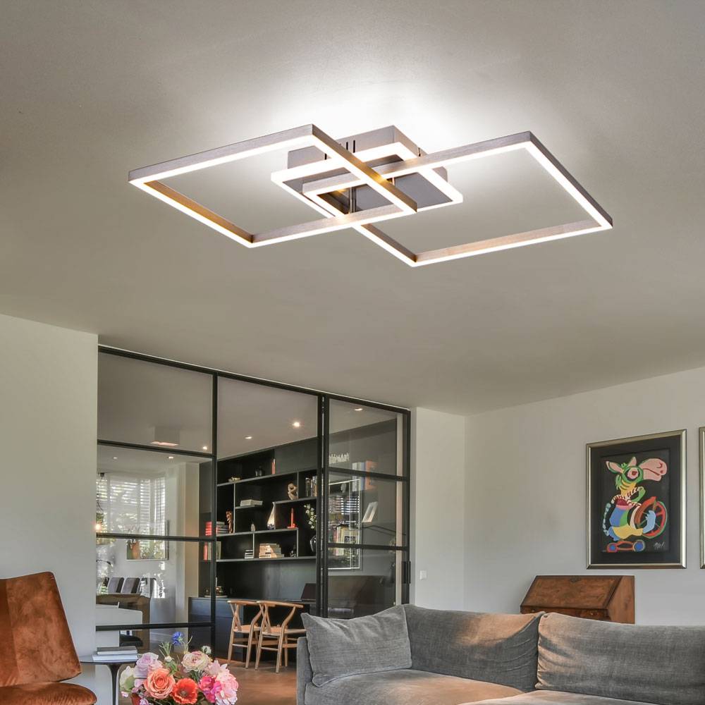 Deckenlampe weiß LED Deckenleuchte Wohnzimmer Designleuchte, Alu, 30W 1300lm warmweiß, LxH 47x7,5 cm