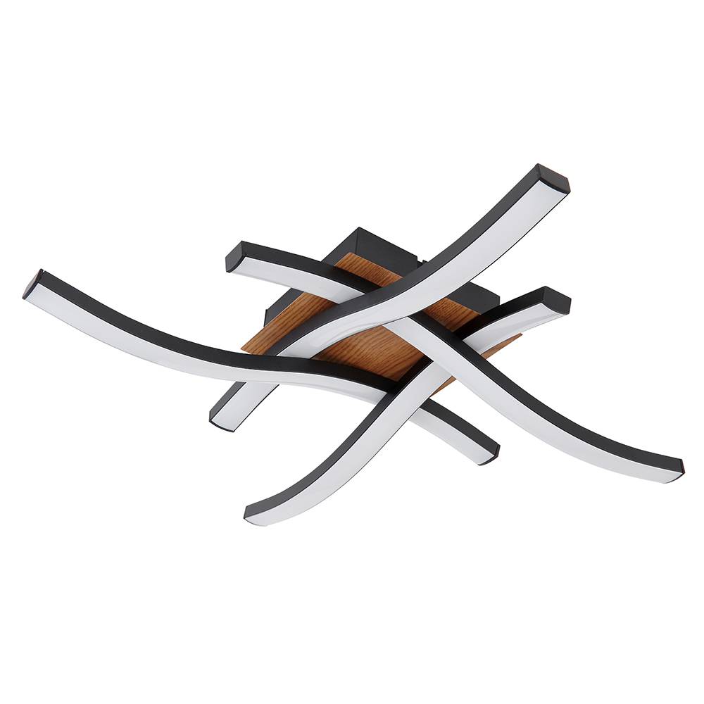 LED Deckenleuchte Wohnzimmerlampe 4 flammig Deckenlampe Holzoptik, modern, Acryl Metall schwarz opal, 4x LED 20W 1200Lm 3000K, HxLxB 7,5x43x43 cm