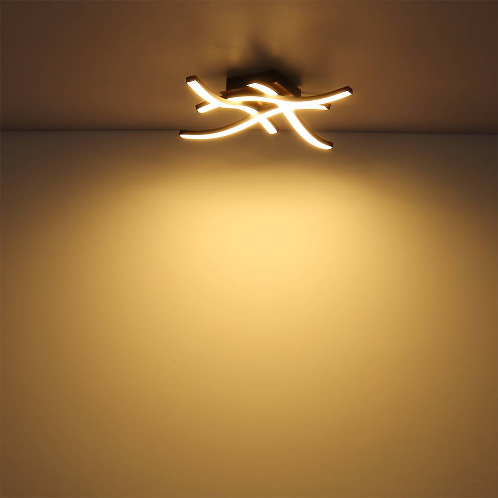 LED Deckenleuchte Wohnzimmerlampe 4 flammig Deckenlampe Holzoptik, modern, Acryl Metall schwarz opal, 4x LED 20W 1200Lm 3000K, HxLxB 7,5x43x43 cm