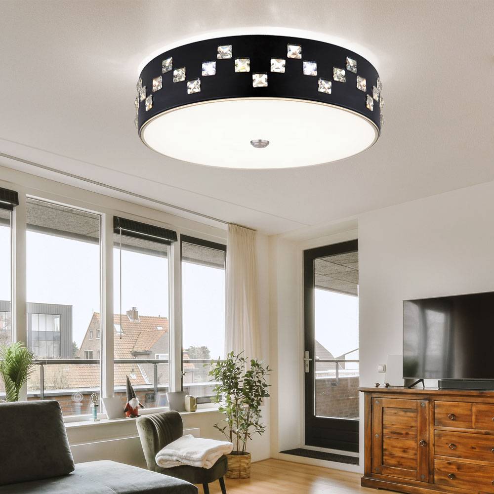 LED Deckenleuchte mit Fernbedienung dimmbar Deckenlampe Glas Kristalle Wohnzimmerlampe Deckenlampe rund, Memory CCT Nachtlicht, Metall, 1x LED 40W