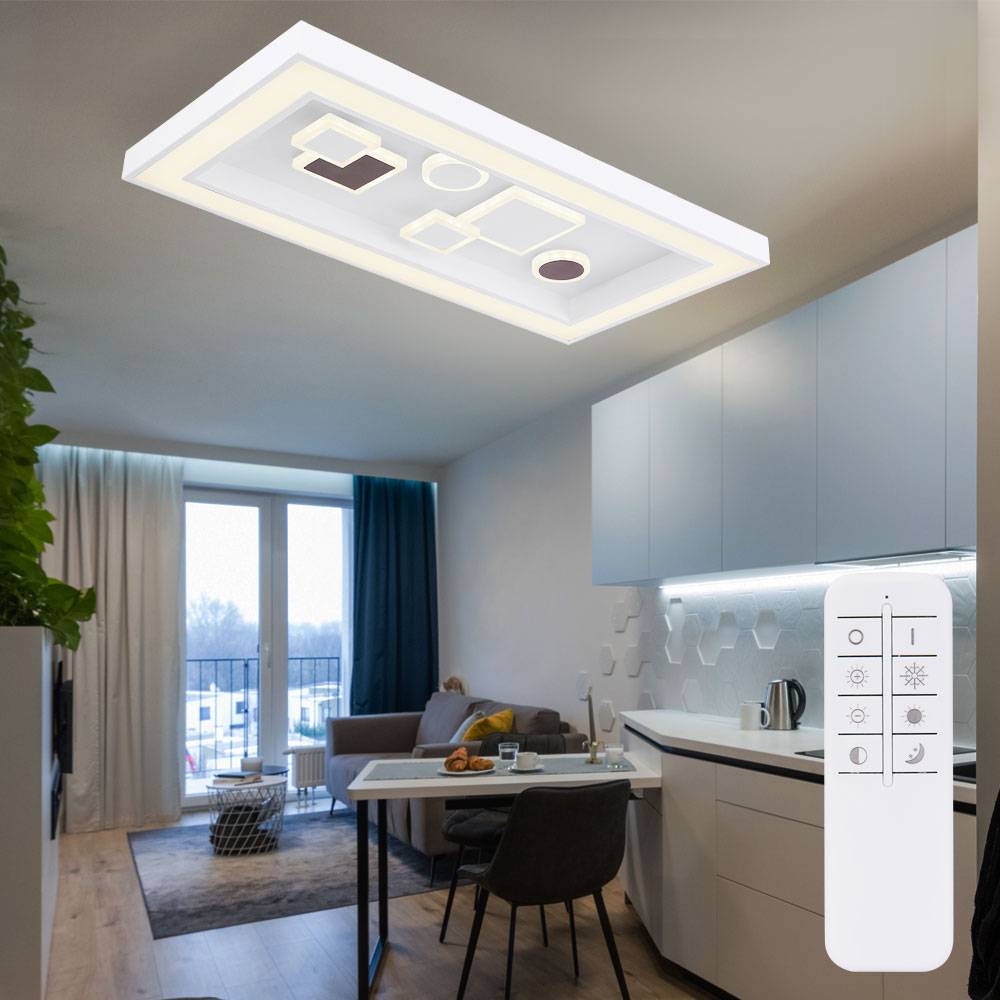 LED Deckenleuchte dimmbar Deckenlampe Fernbedienung Deckenleuchte Wohnzimmer Modern, CCT, Switch Dimmer, 1x LED 36W 1900Lm, LxBxH 60x30x7 cm
