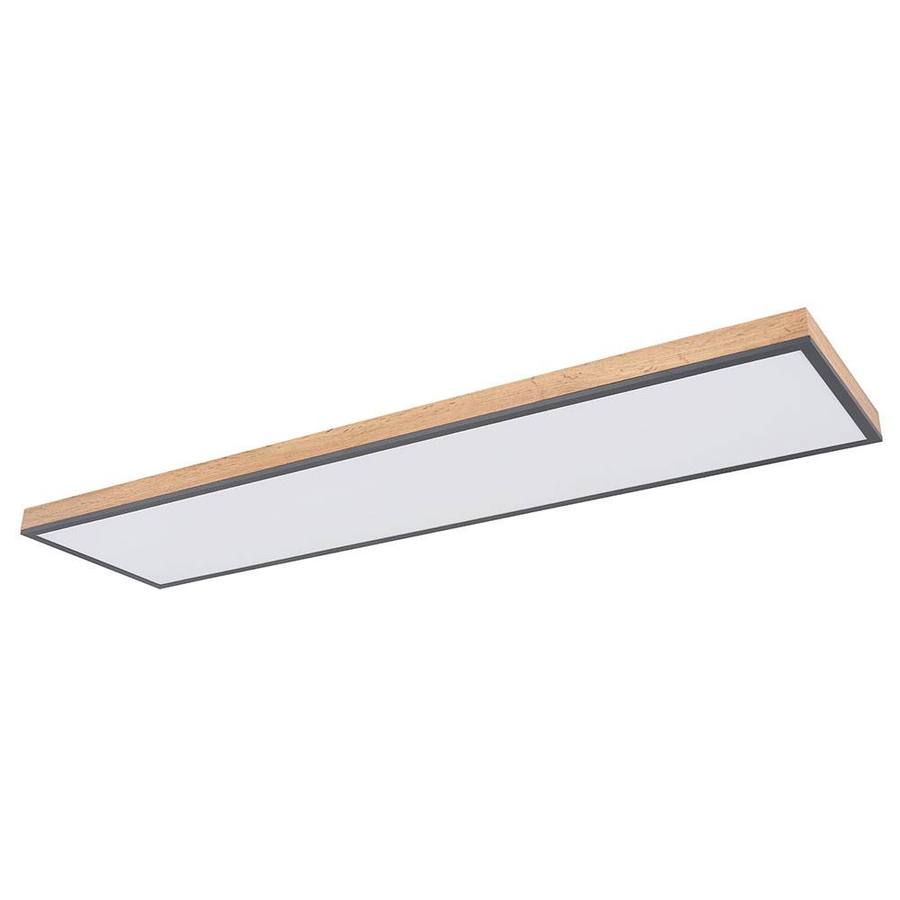 Holzlampe Esszimmer Lampen Holzoptik LED Deckenleuchte rechteckig, MDF opal graphit modern, 1x LED 36W 2250Lm 3000K, HxLxB 6,5x120x30cm