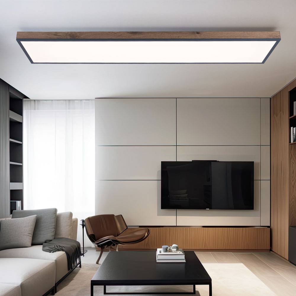 LED Holzlampe Esszimmer Lampen Holzoptik LED Deckenleuchte rechteckig, MDF opal graphit modern, 1x LED 36W 2250Lm 3000K, HxLxB 6,5x120x30cm