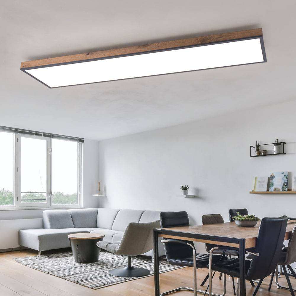 LED Holzlampe Esszimmer Lampen Holzoptik LED Deckenleuchte rechteckig, MDF opal graphit modern, 1x LED 36W 2250Lm 3000K, HxLxB 6,5x120x30cm