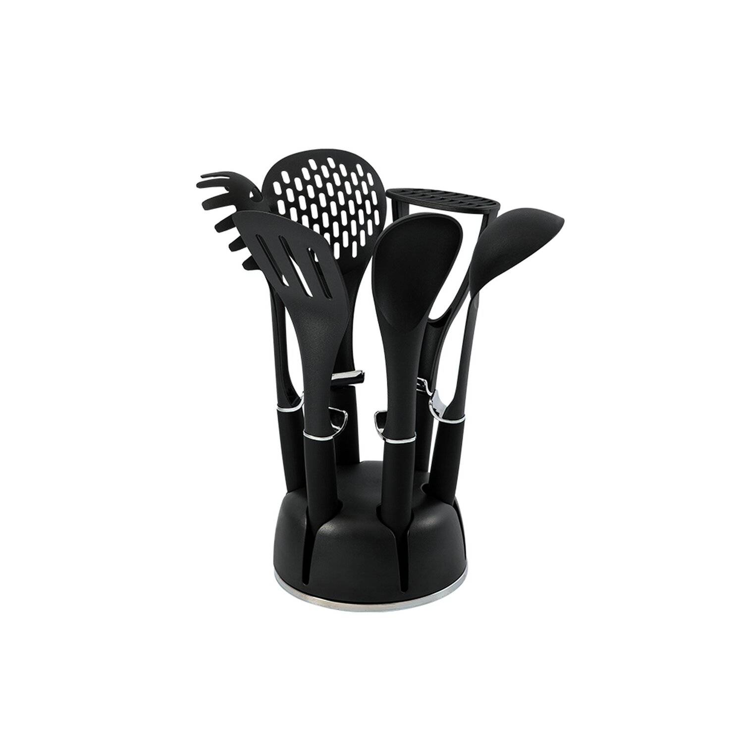 Schäfer 7-tlg. Küchenhelfer-Set Ergonomische Griffe Küchenbesteck Küchenhelfer Küchenutensilien Set Metallic Schwarz