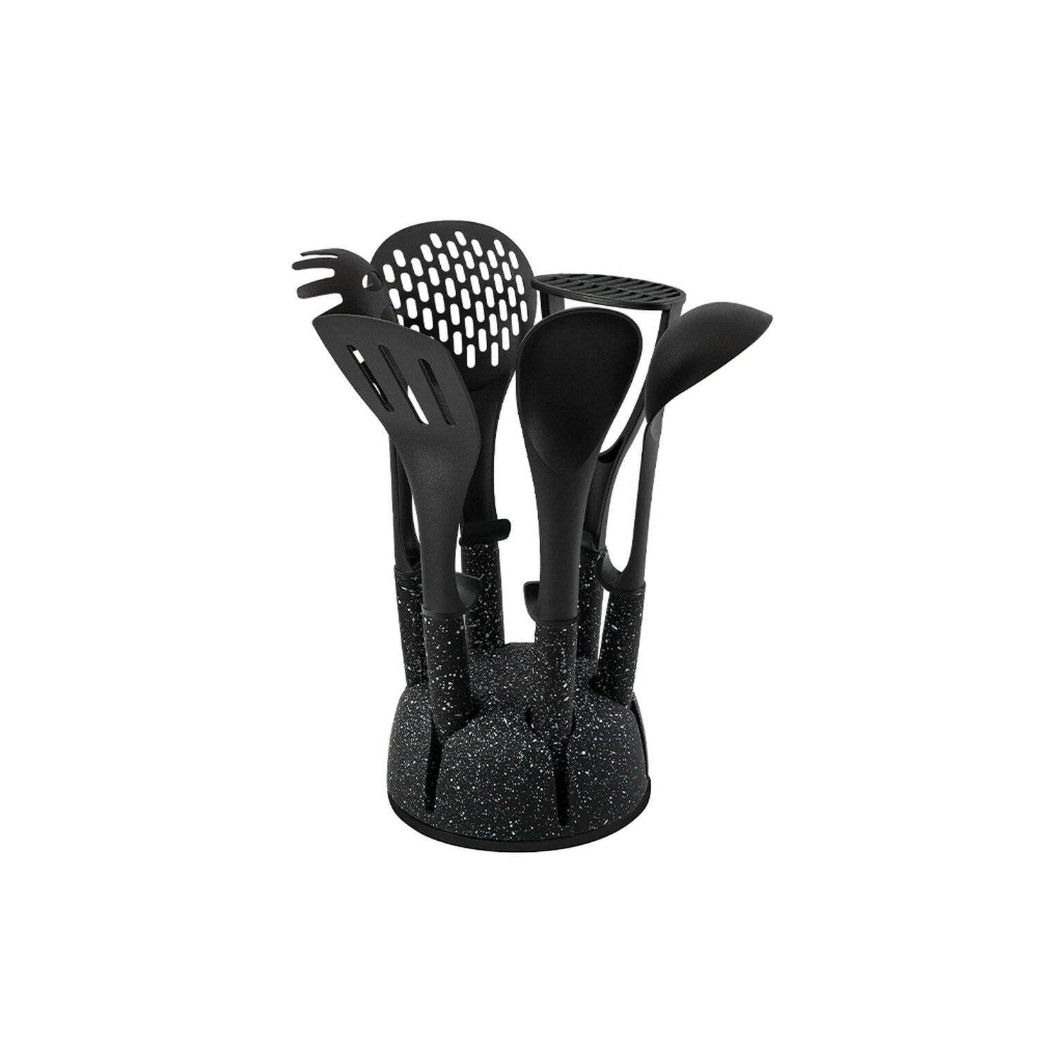 Schäfer 7-tlg. Küchenhelfer-Set Ergonomische Griffe Küchenbesteck Küchenhelfer Küchenutensilien Set Marmor Schwarz