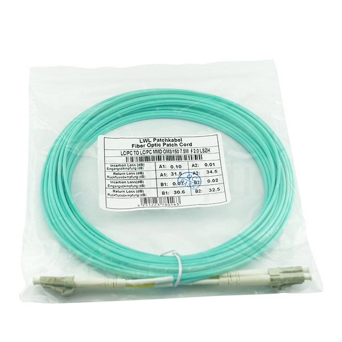 BlueOptics Duplex LWL Patchkabel LC-LC Multimode OM3 0.5 Meter