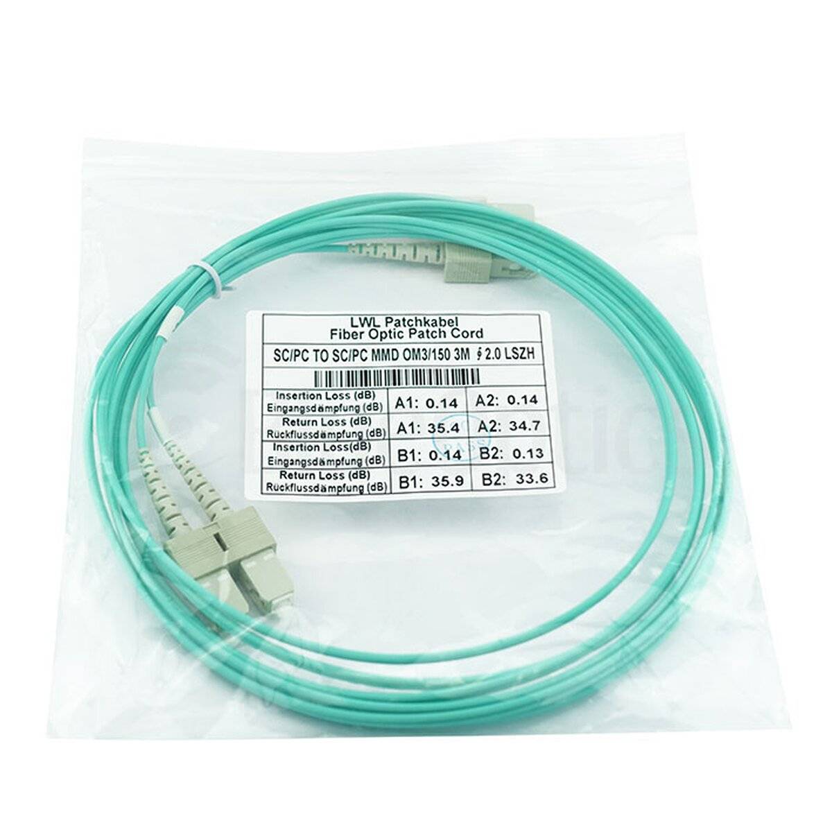 BlueOptics Duplex LWL Patchkabel SC-SC Multimode OM3 2 Meter