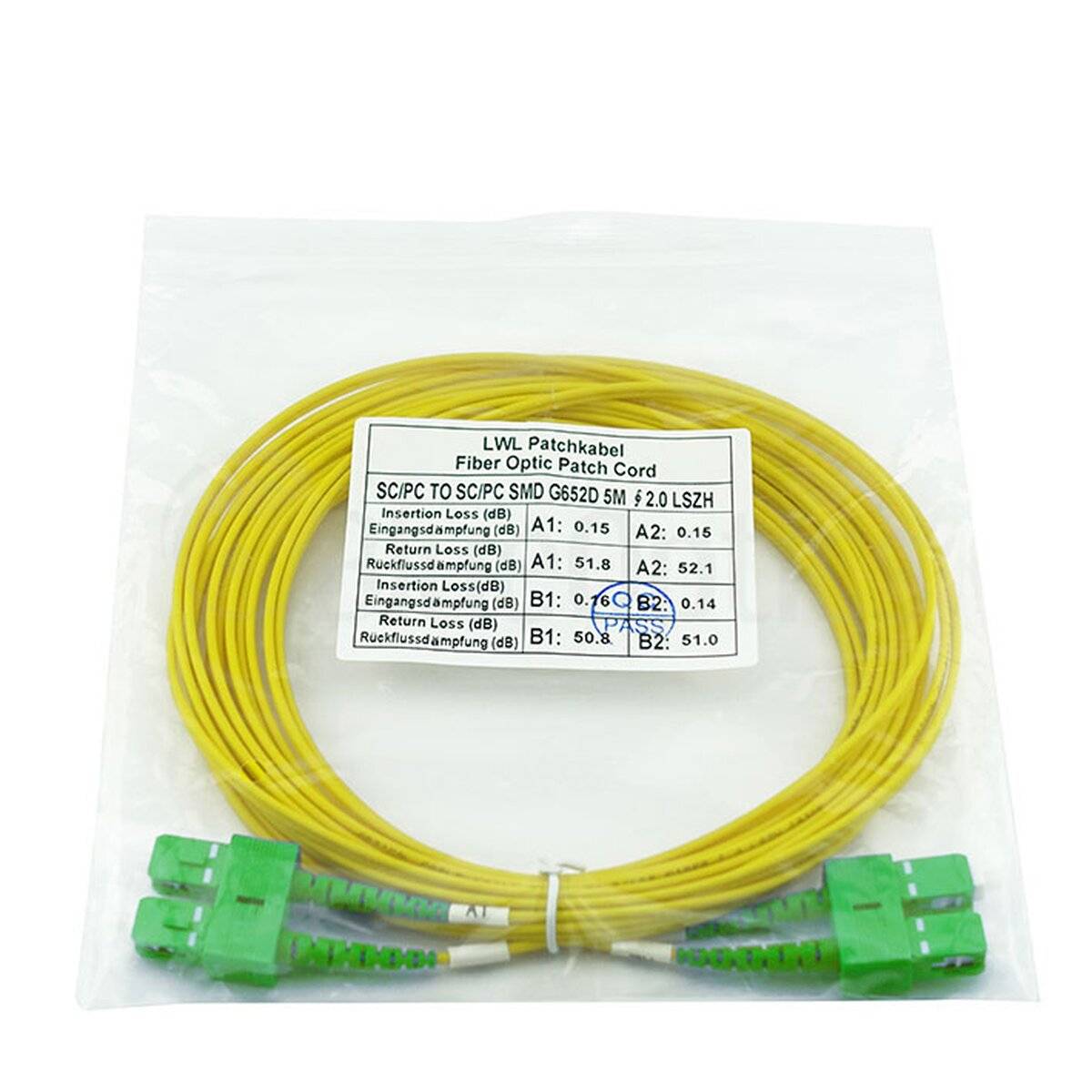 BlueOptics Duplex LWL Patchkabel SC-APC/SC-APC Singlemode 2 Meter