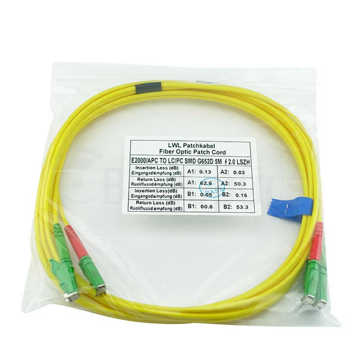 BlueOptics Duplex LWL Patchkabel E2000-APC/E2000-APC Singlemode 3 Meter