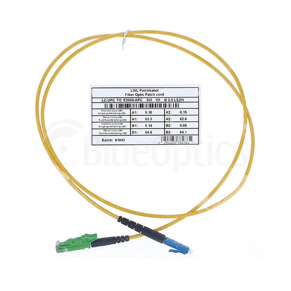 BlueOptics Simplex LWL Patchkabel LC-UPC/E2000-APC Singlemode 15 Meter