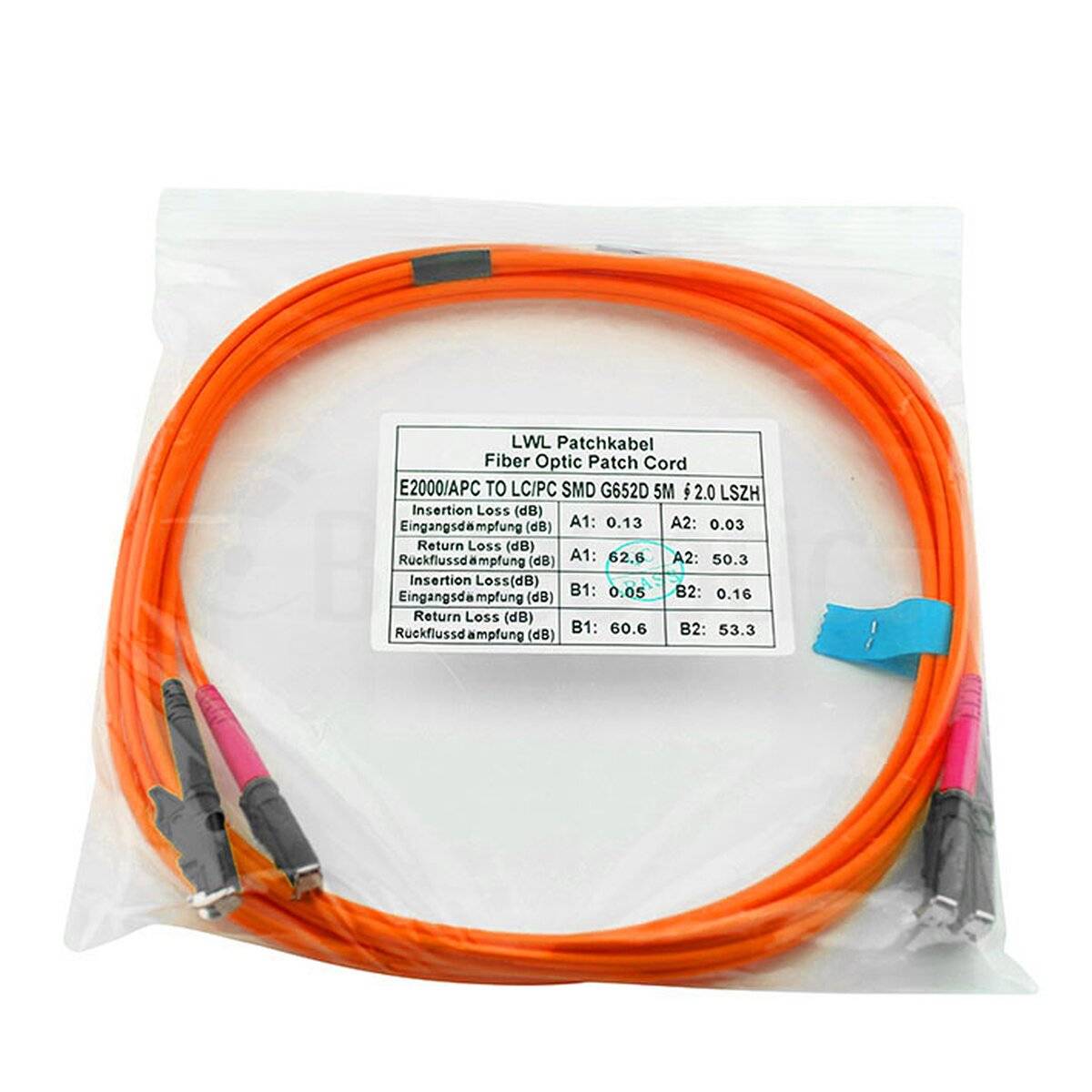 BlueOptics Duplex LWL Patchkabel E2000-E2000 Multimode OM1 20 Meter