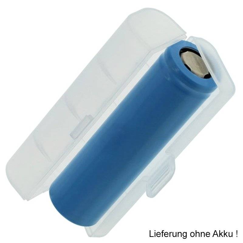 Universal AccuSafe Aufbewahrungsbox für 1 Stück 18650, 16650 Li-ion Akku, Farbe transparent, Innenmaße max. 64x18x18mm