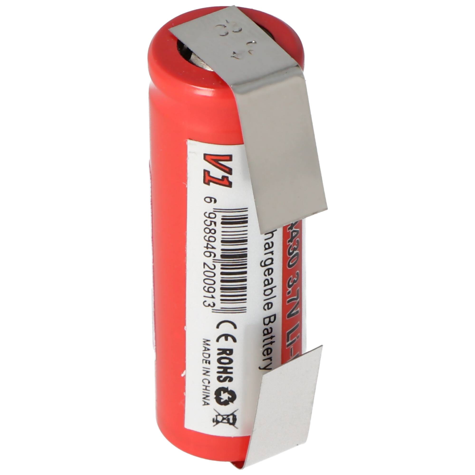 IMR 14430 600mAh 3,6V - 3,7V Li-Ion-Akku mit Lötfahne U-Form, Abmessungen 42,63x14,4mm