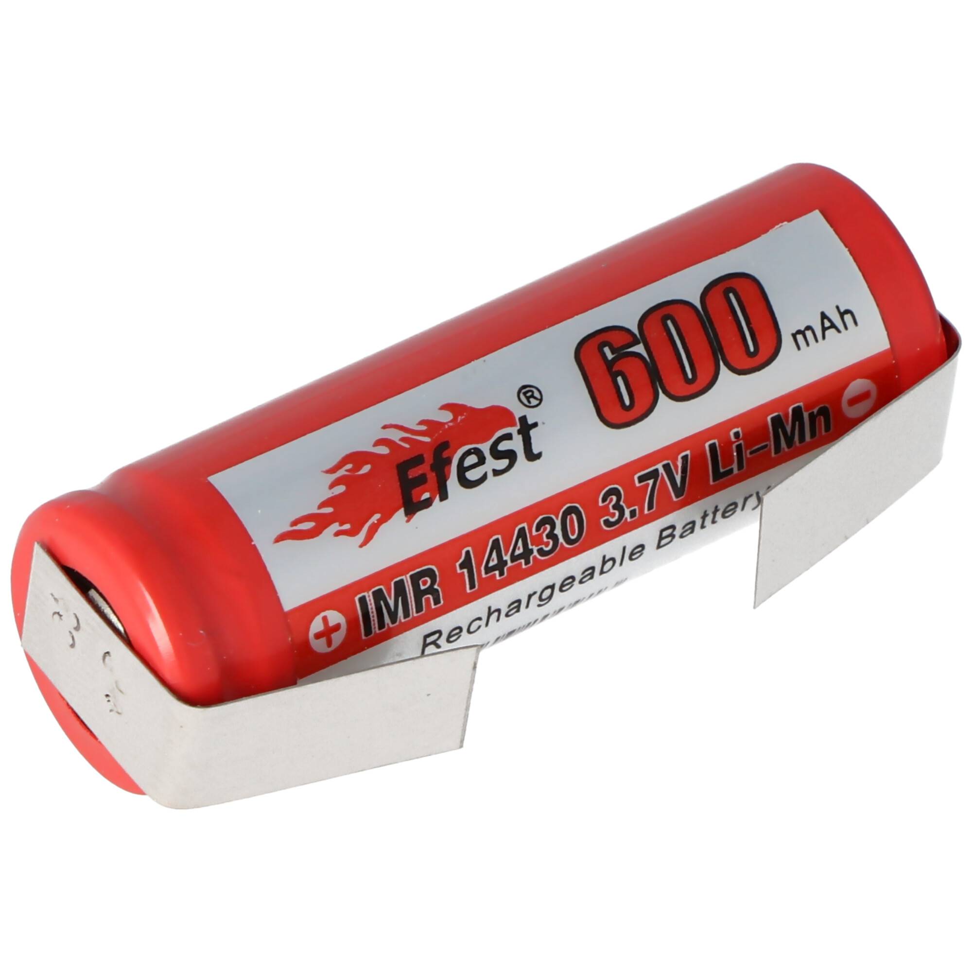 IMR 14430 600mAh 3,6V - 3,7V Li-Ion-Akku mit Lötfahne U-Form, Abmessungen 42,63x14,4mm
