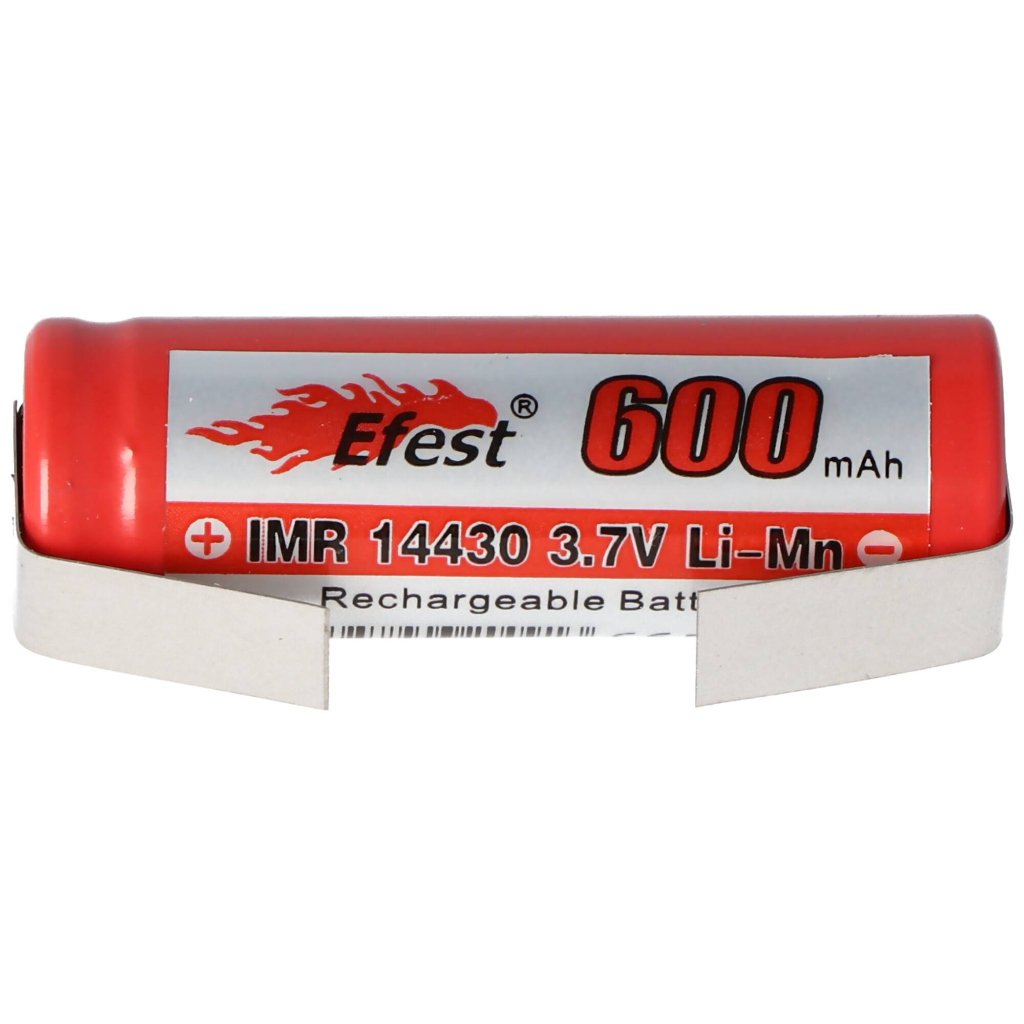 IMR 14430 600mAh 3,6V - 3,7V Li-Ion-Akku mit Lötfahne U-Form, Abmessungen 42,63x14,4mm