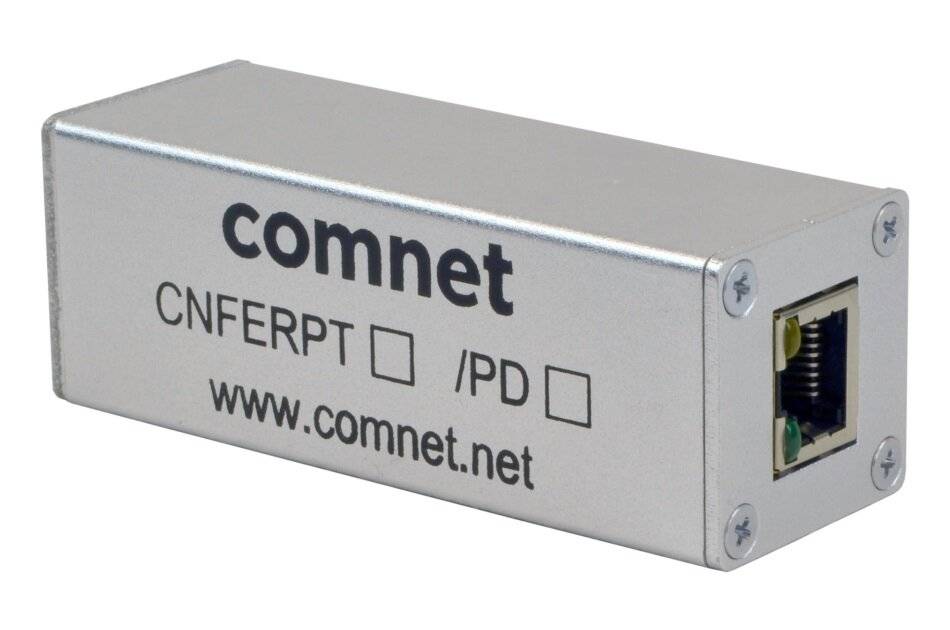 Ein silbernes Comnet-Netzwerkgerät mit der Bezeichnung „CNFERPT /PD
