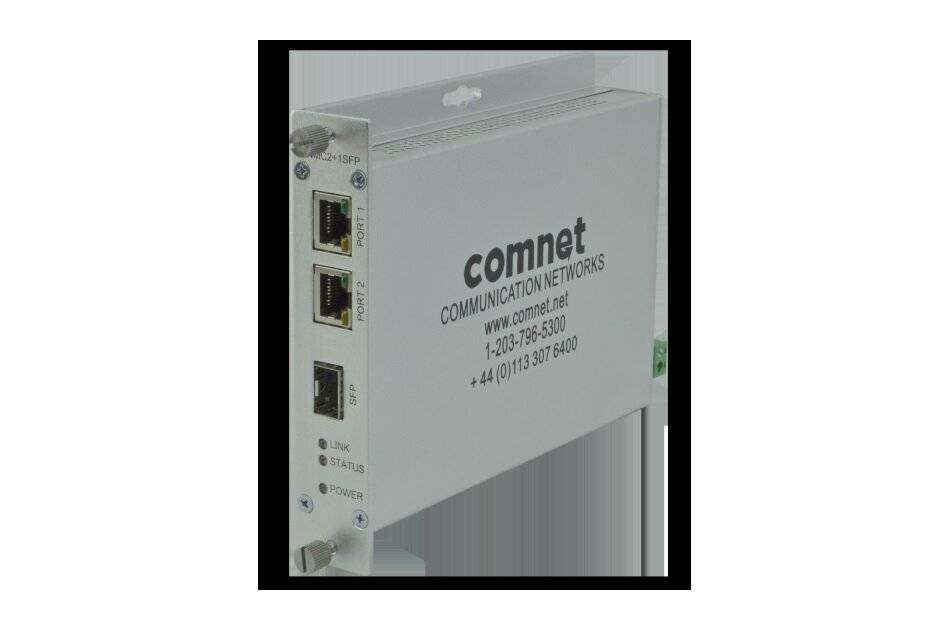 Comnet Kommunikationsnetzwerke' Gerät mit Anschlüssen und Kontaktinformationen auf der Seite angezeigt.