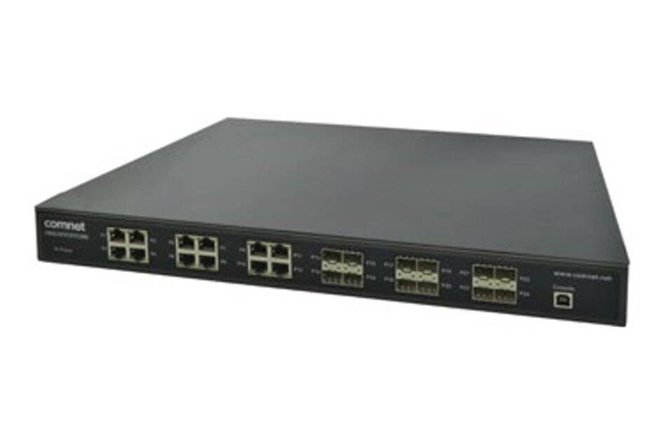 ComNet CNGE24FXTX12MSP, Managed Gigabit Switch, 12x RJ45, 12xSFP, 19" 1RU, PoE+, 2x 48VDC Eingang, 230VAC