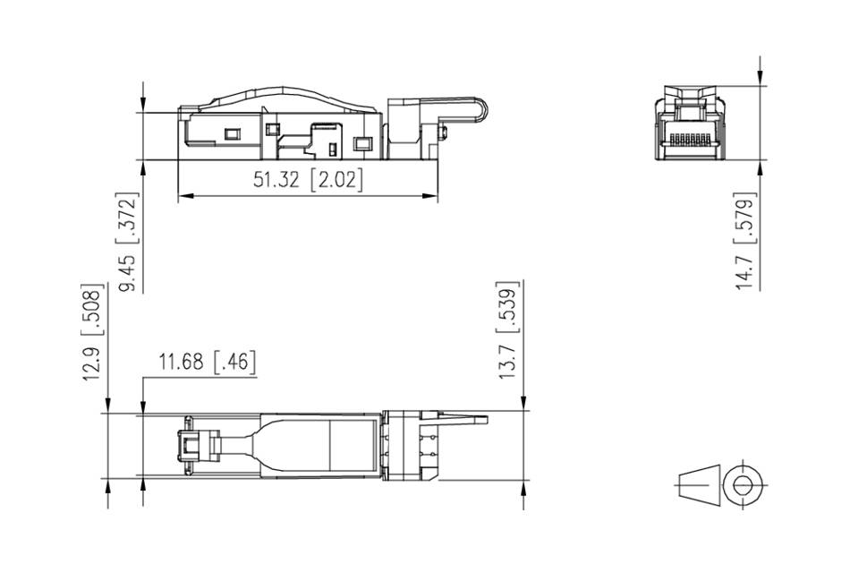 Jetrics jetcon-RJ45S-Cat6-small-FC, RJ45 Stecker Cat.6 AWG22-26, Feldkonfektionierbar, schmale und kurze Ausführung