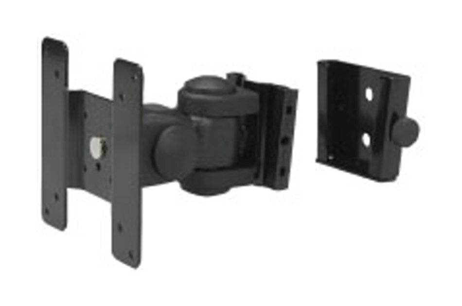 Schwarze verstellbare TV-Wandhalterung mit Arm und separater Wandplatte, gezeigt auf weißem Hintergrund.