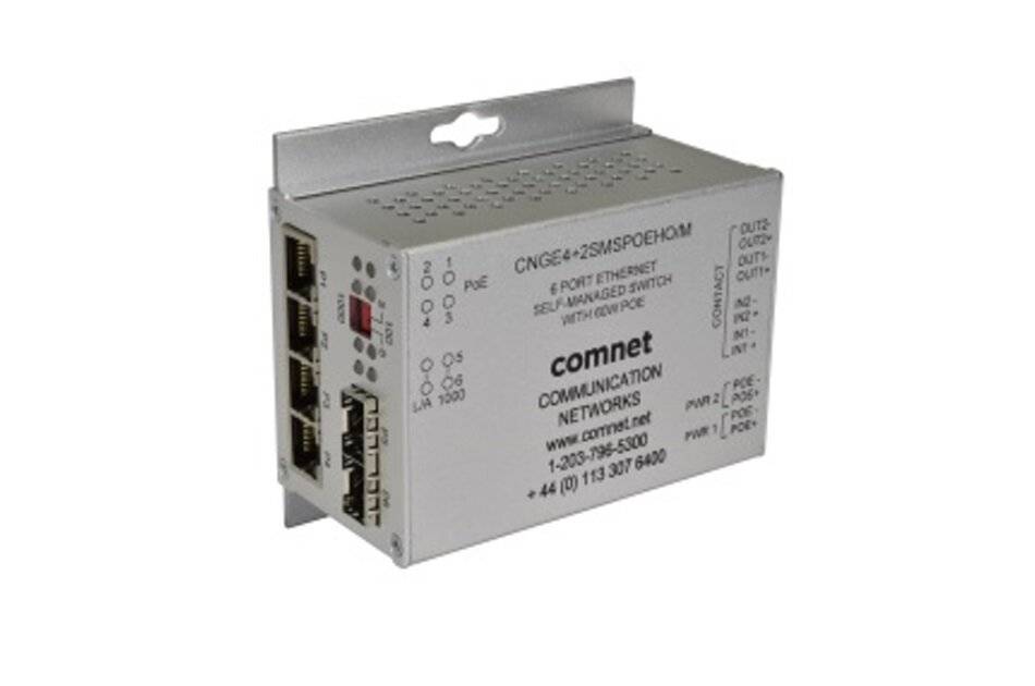 Gray ComNet Networks Modul für industrielle Kommunikation mit mehreren Anschlüssen und beschrifteten Status-LEDs, gezeigt auf weißem Hintergrund.