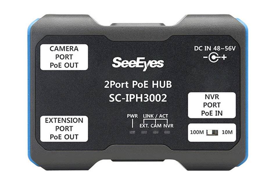 SeeEyes SC-IPH3002, Ethernet, PoE Extender, 1x IN, 2x OUT, Daisy-Chain für Kameras, 10/100Mbps, 250m max.
