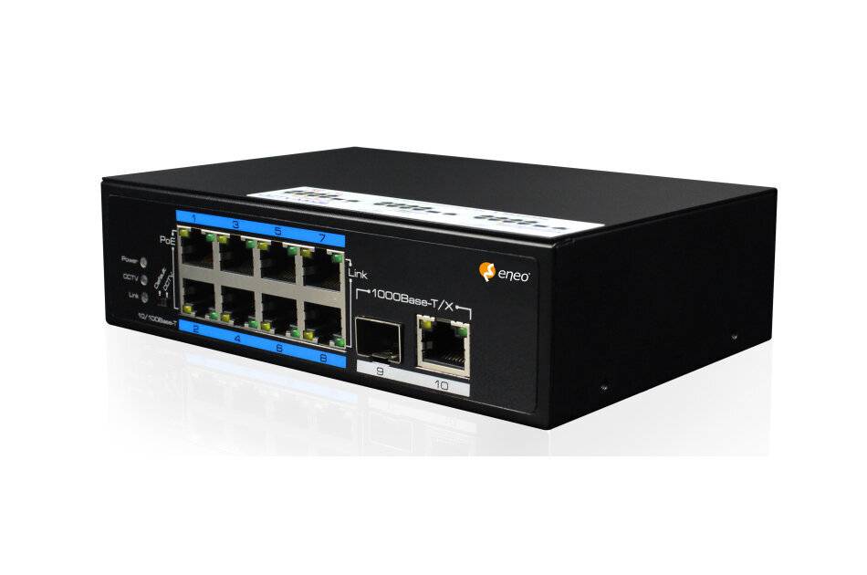 eneo IAM-5SE1008IUA, Switch Unmanaged, 120W, 8xPoE, 1xRJ45 ,1xSFP Gigabit Industrie Design