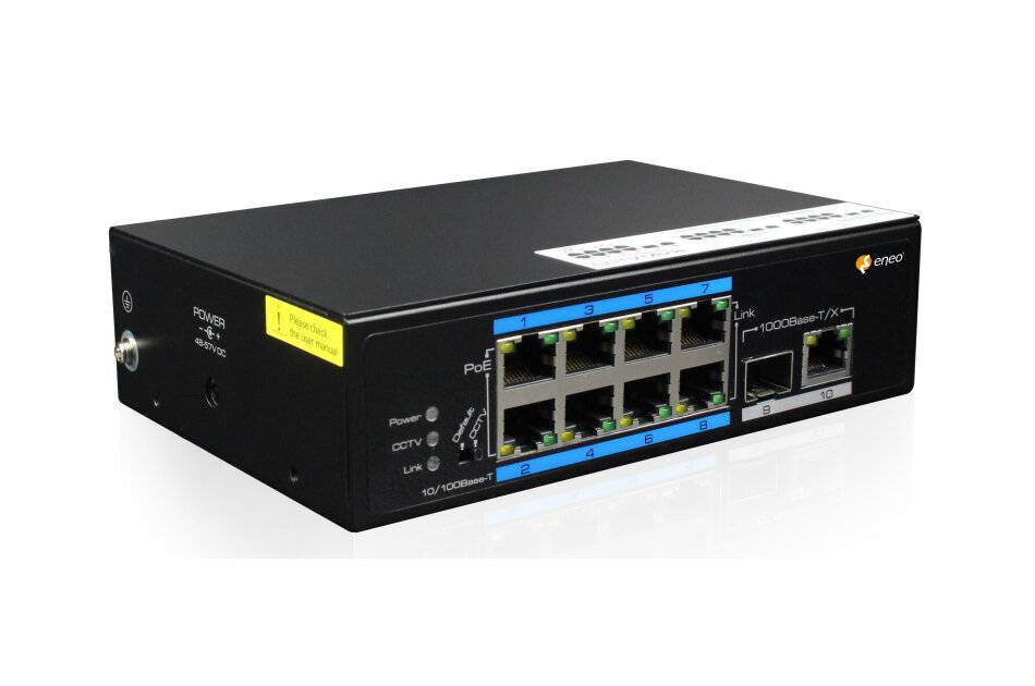 eneo IAM-5SE1008IUA, Switch Unmanaged, 120W, 8xPoE, 1xRJ45 ,1xSFP Gigabit Industrie Design