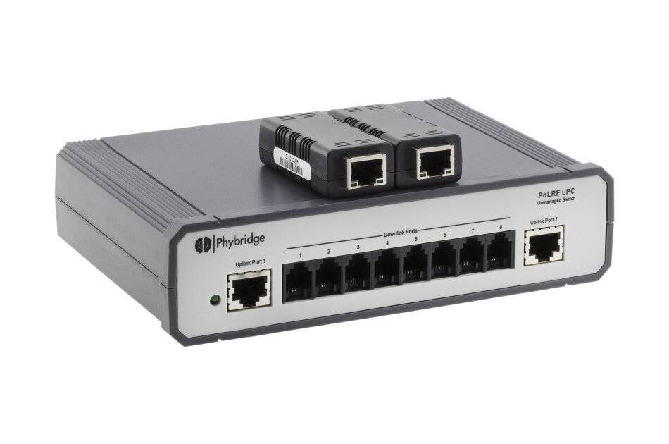 2N NVT Phybridge PL-08 Switch, PoLRE LPC Switch, 8 Port, 10 Mbit/s., 2x 10/100 Base Uplink, 2x Phylink Adapter