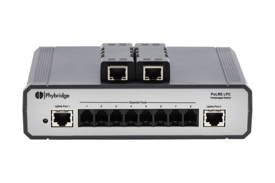 2N NVT Phybridge PL-08 Switch, PoLRE LPC Switch, 8 Port, 10 Mbit/s., 2x 10/100 Base Uplink, 2x Phylink Adapter
