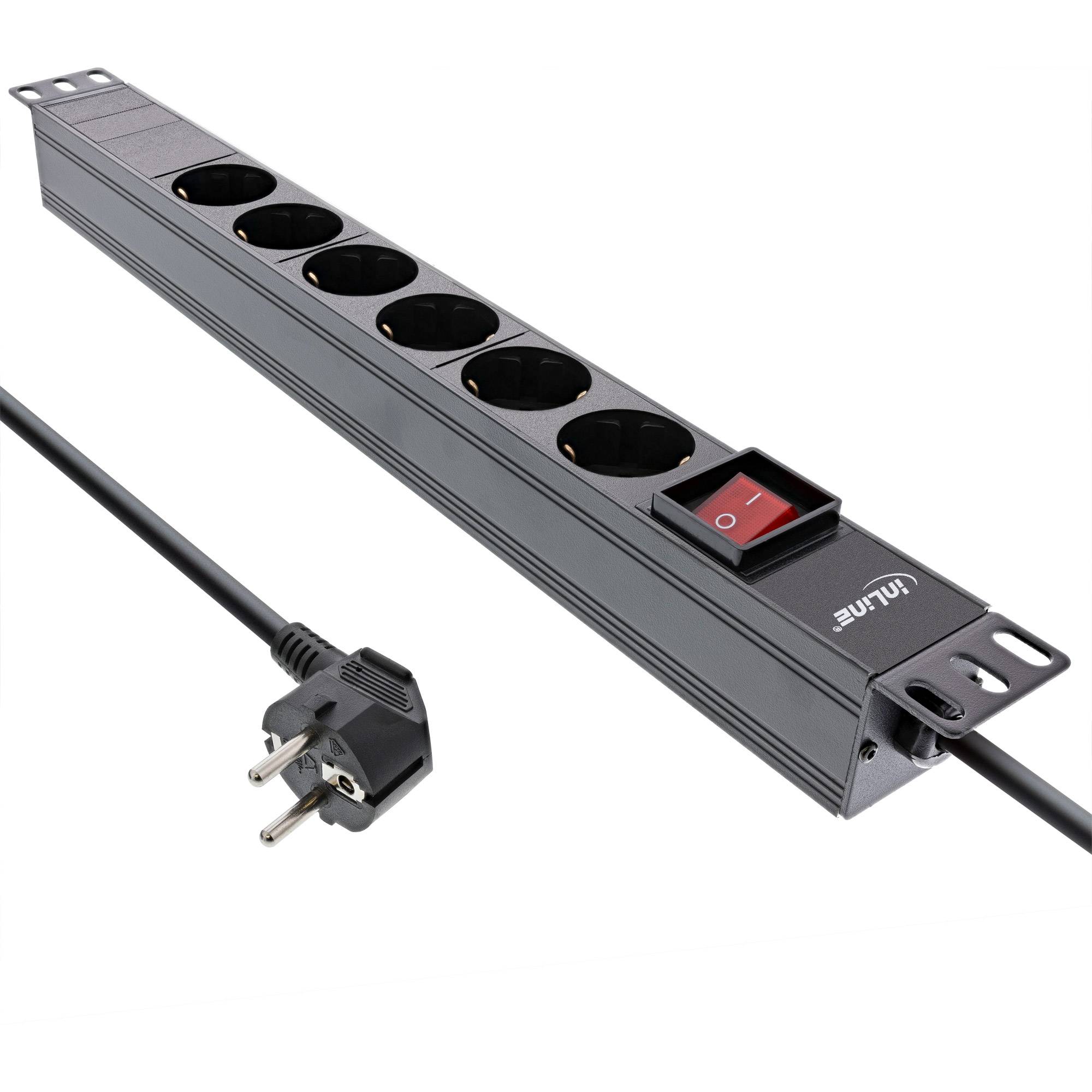 INLINE - 19"" Steckdosenleiste - 6-fach Schutzkontakt - mit Schalter - 2m - schwarz