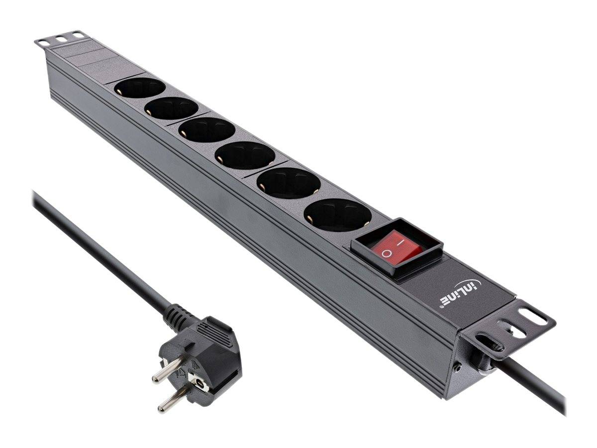 INLINE - 19"" Steckdosenleiste - 6-fach Schutzkontakt - mit Schalter - 2m - schwarz
