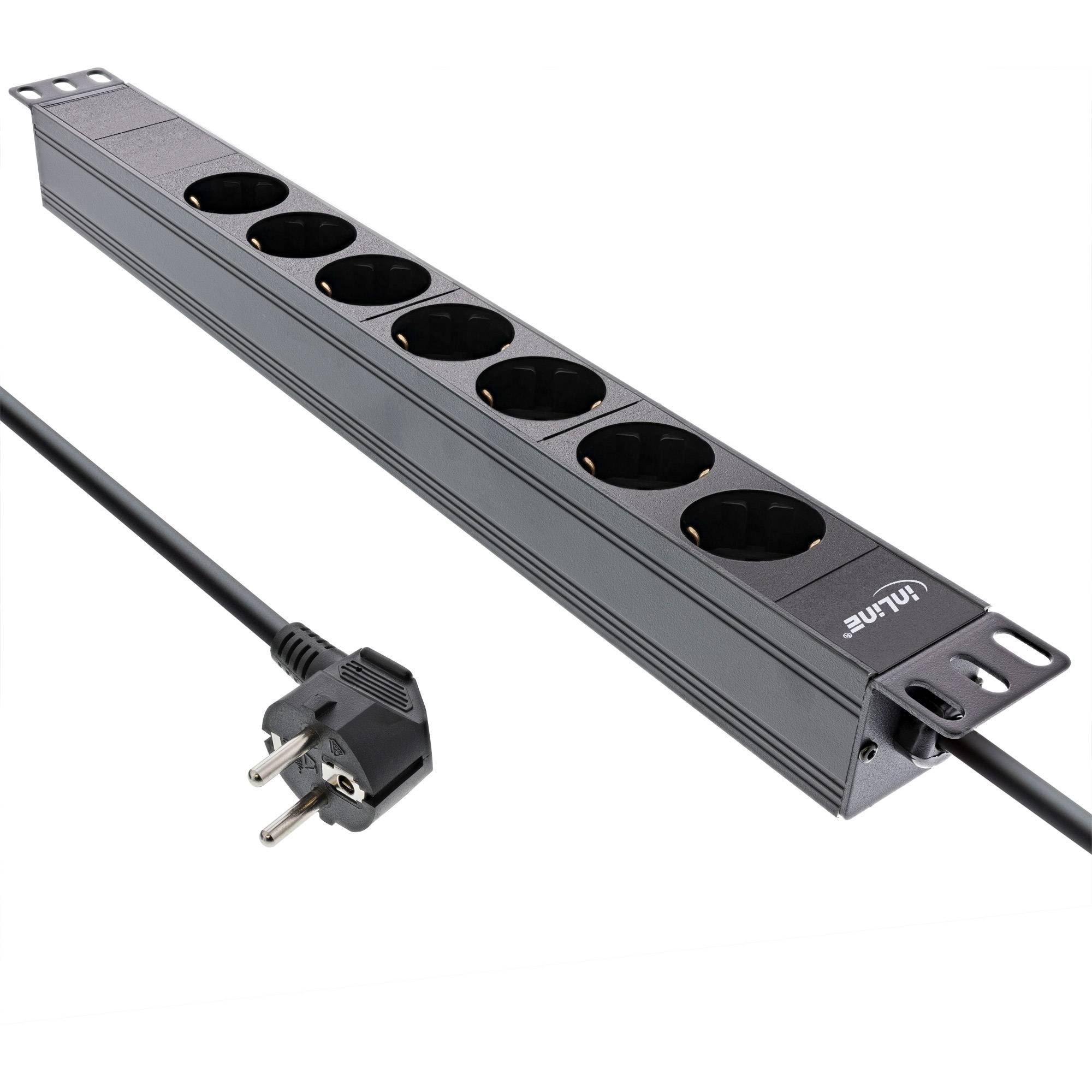 INLINE - 19"" Steckdosenleiste - 7-fach Schutzkontakt - ohne Schalter - 2m - schwarz